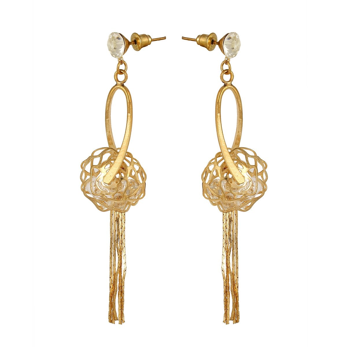 Dainty Rose Gold American Diamond CZ Dangling Tassel Earring Bulk Secondary image
