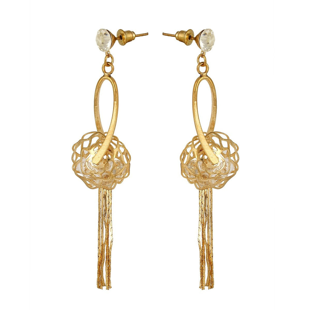 Dainty Rose Gold American Diamond CZ Dangling Tassel Earring Bulk