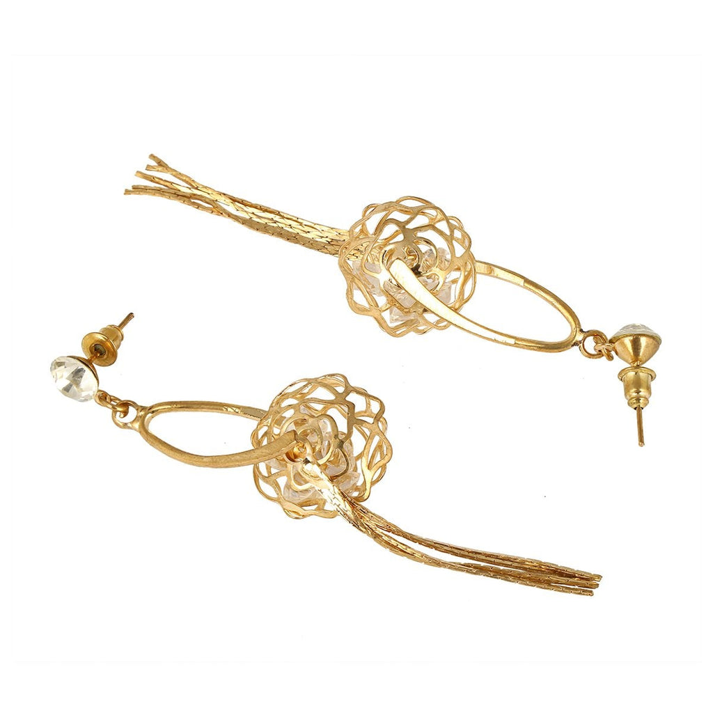 Dainty Rose Gold American Diamond CZ Dangling Tassel Earring Bulk