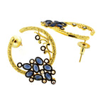 Flower Filigree Victorian Sapphire Blue Gold Crescent Stud Earring