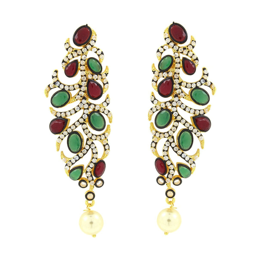 Victorian Ruby Red Emerald Green Gold Plated Dangling Earring Bulk