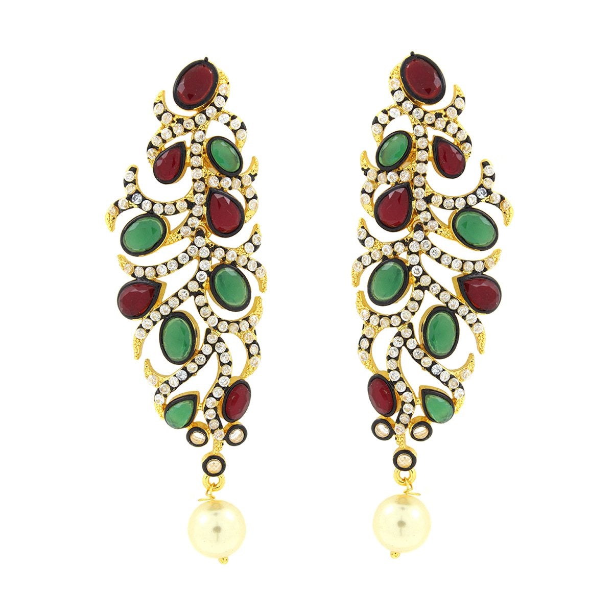 Victorian Ruby Red Emerald Green Gold Plated Dangling Earring Bulk