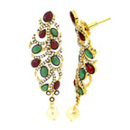 Victorian Ruby Red Emerald Green Gold Plated Dangling Earring Bulk