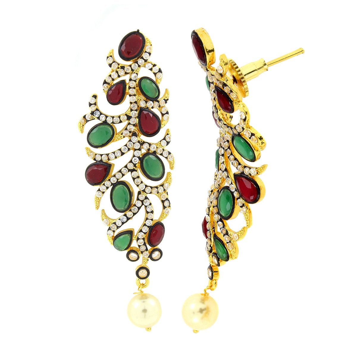 Victorian Ruby Red Emerald Green Gold Plated Dangling Earring Bulk