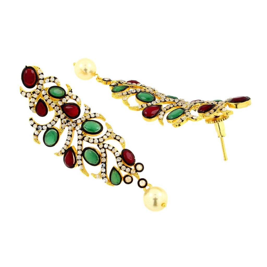 Victorian Ruby Red Emerald Green Gold Plated Dangling Earring Bulk