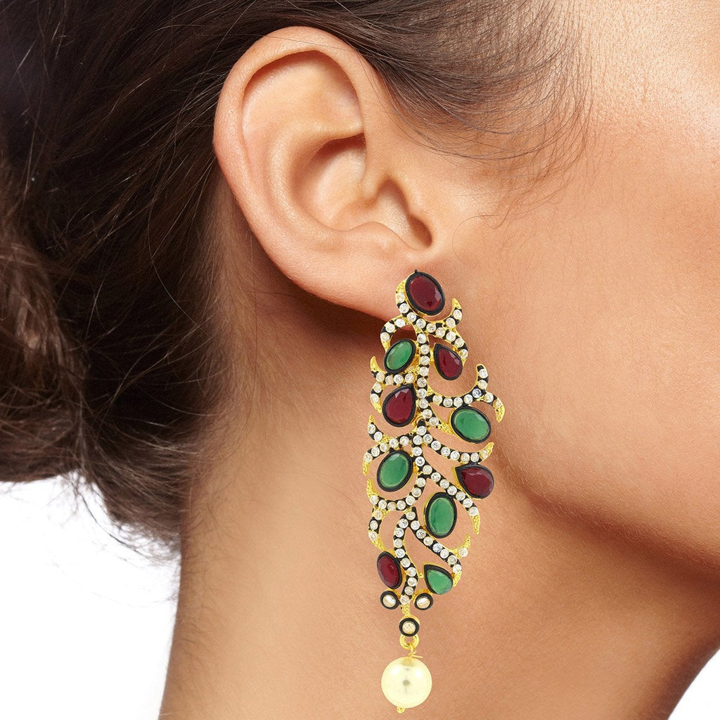 Victorian Ruby Red Emerald Green Gold Plated Dangling Earring Bulk