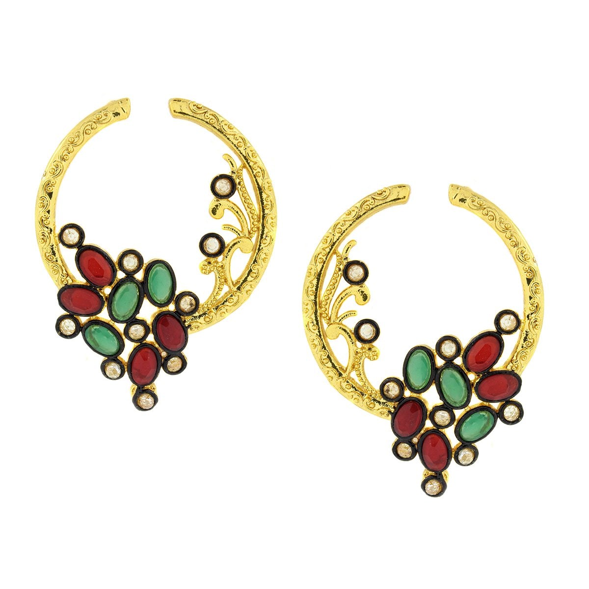 Flower Filigree Victorian Red Green Gold Crescent Stud Earring Bulk Main image