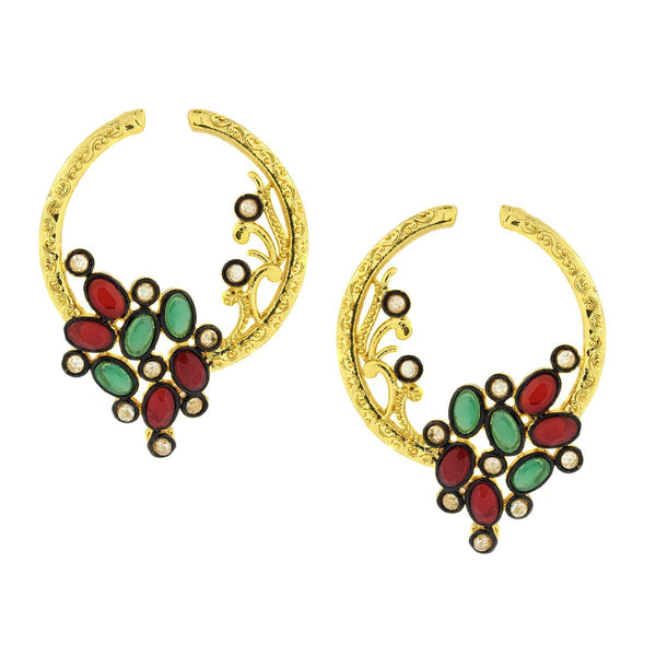 Flower Filigree Victorian Red Green Gold Crescent Stud Earring Bulk Main image