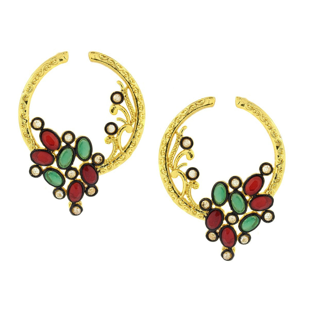 Flower Filigree Victorian Red Green Gold Crescent Stud Earring Bulk