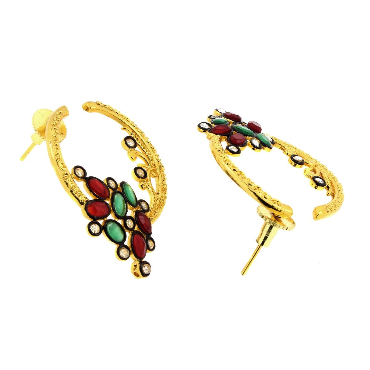 Flower Filigree Victorian Red Green Gold Crescent Stud Earring Bulk
