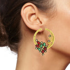 Flower Filigree Victorian Red Green Gold Crescent Stud Earring Bulk