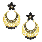 Filigree Flower Chaand Bali Black CZ Gold Earring Bulk