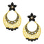 Filigree Flower Chaand Bali Black CZ Gold Earring Bulk