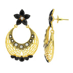 Filigree Flower Chaand Bali Black CZ Gold Earring Bulk