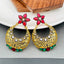 Flower Chaand Bali Red Green American Diamond CZ Gold Earring Bulk