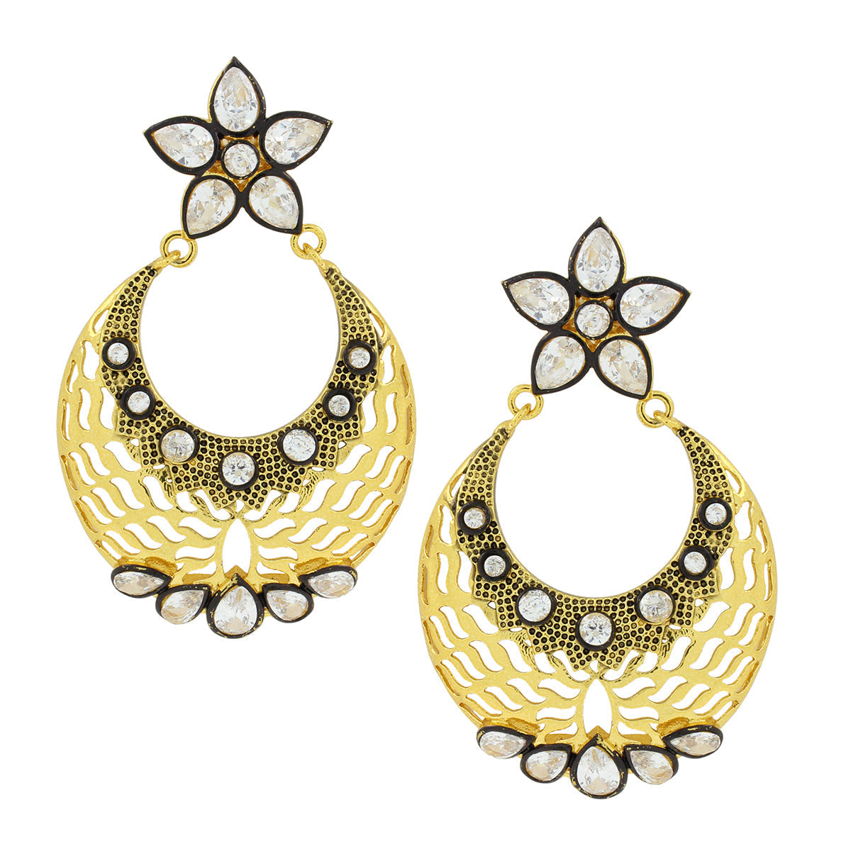 Flower Chaand Bali Kundan Polki American Diamond CZ Gold Earring Bulk