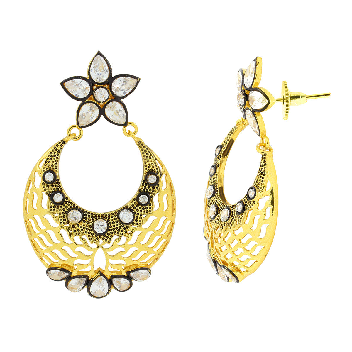 Flower Chaand Bali Kundan Polki American Diamond CZ Gold Earring Bulk