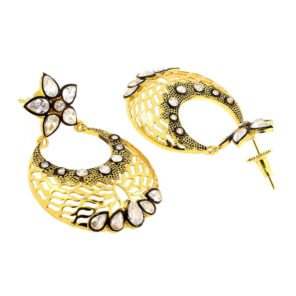 Flower Chaand Bali Kundan Polki American Diamond CZ Gold Earring Bulk