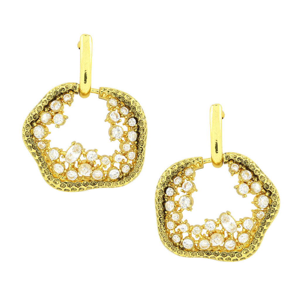 3D Amoeba Antique Gold Plated American Diamond Stud Earring Women Bulk