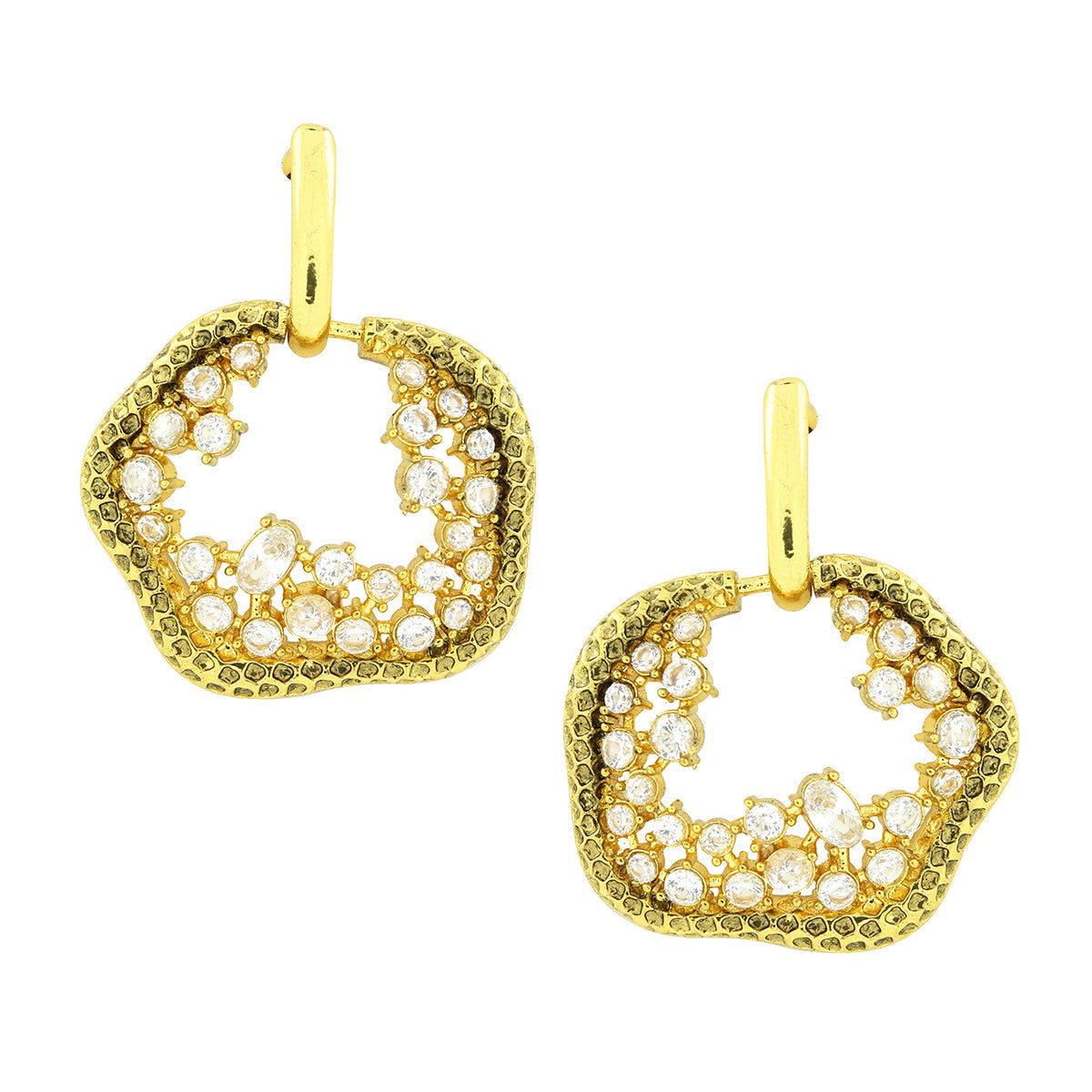 3D Amoeba Antique Gold Plated American Diamond Stud Earring Women Bulk