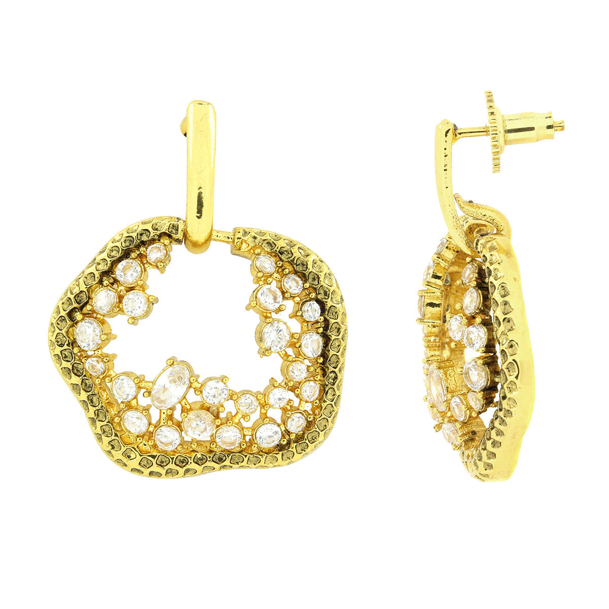 3D Amoeba Antique Gold Plated American Diamond Stud Earring Women Bulk Secondary image