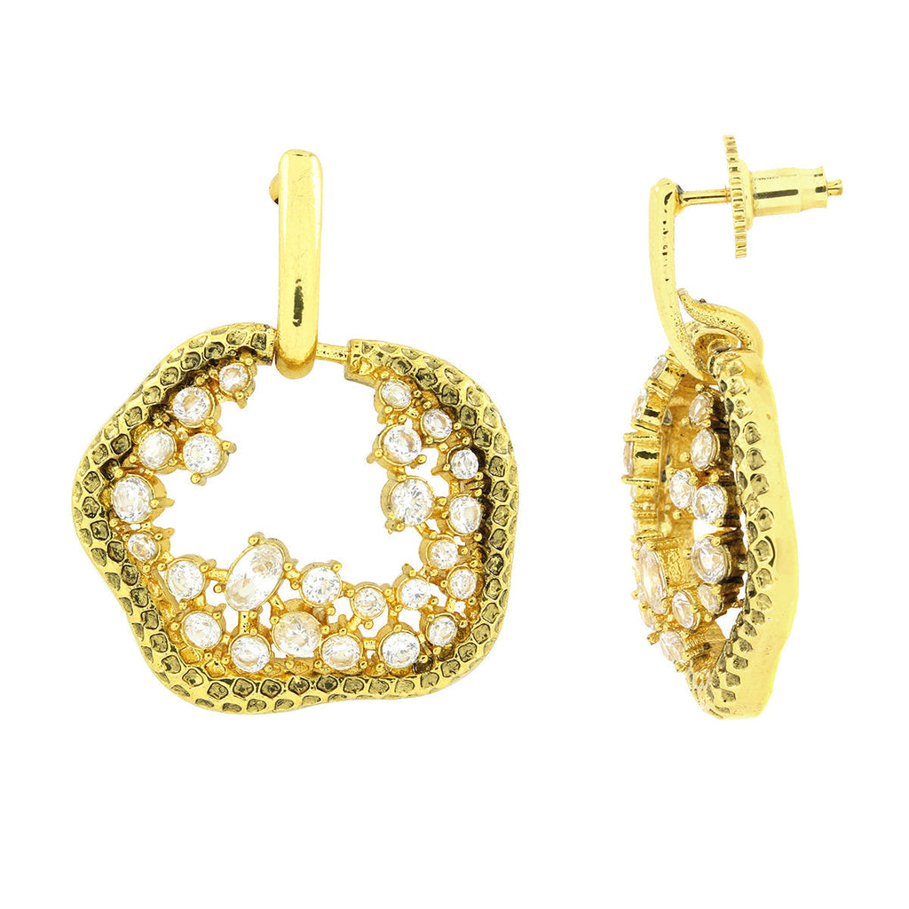 3D Amoeba Antique Gold Plated American Diamond Stud Earring Women Bulk