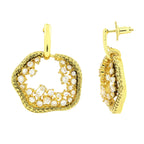 3D Amoeba Antique Gold Plated American Diamond Stud Earring Women Bulk