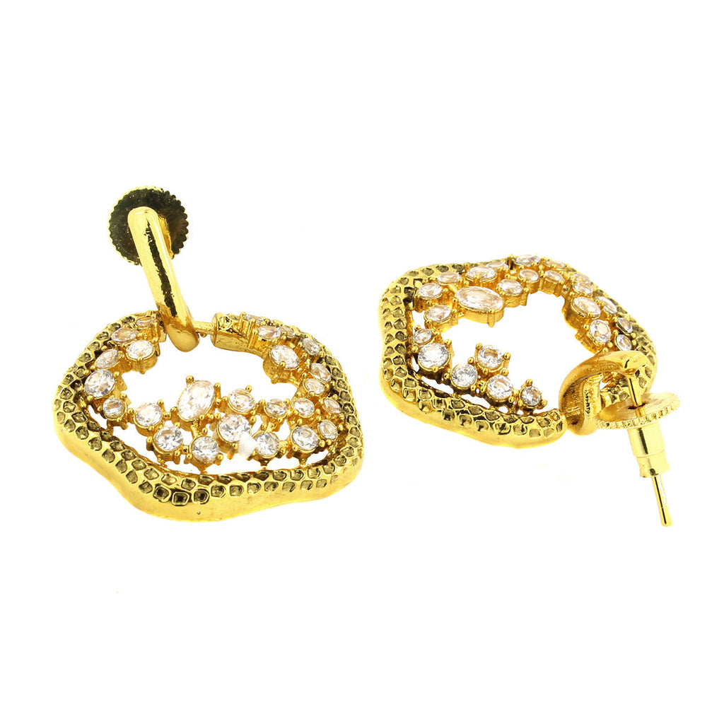 3D Amoeba Antique Gold Plated American Diamond Stud Earring Women Bulk