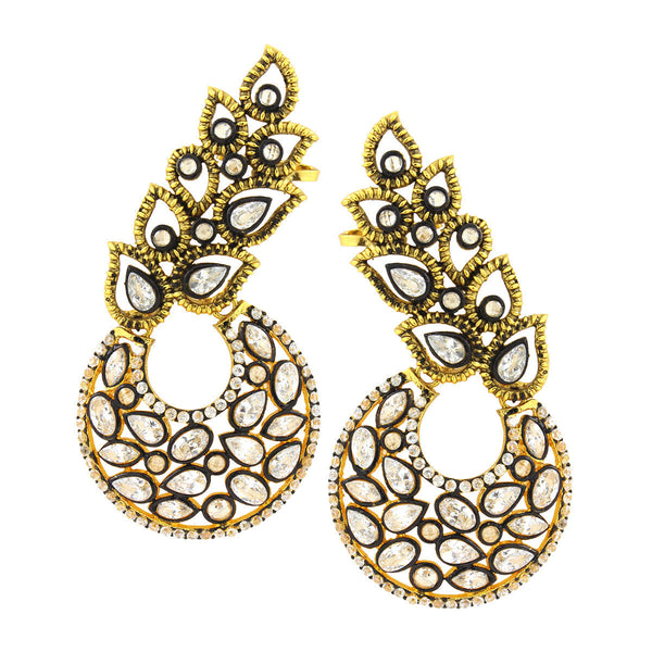 Flower Kundan Polki Gold Plated Chaand Bali Ear Cuff Earring Bulk Secondary image