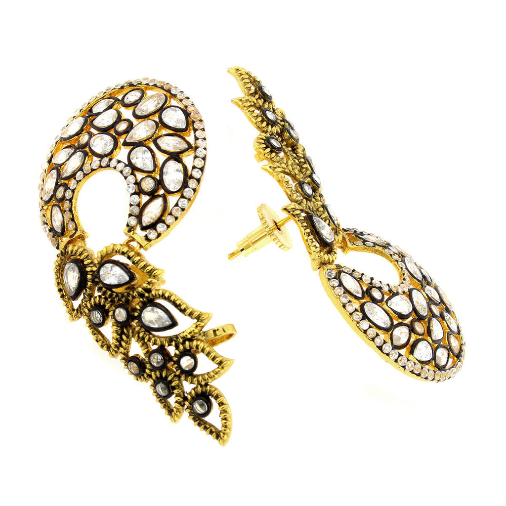 Flower Kundan Polki Gold Plated Chaand Bali Ear Cuff Earring Bulk