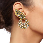 Flower Kundan Polki Gold Plated Chaand Bali Ear Cuff Earring Bulk