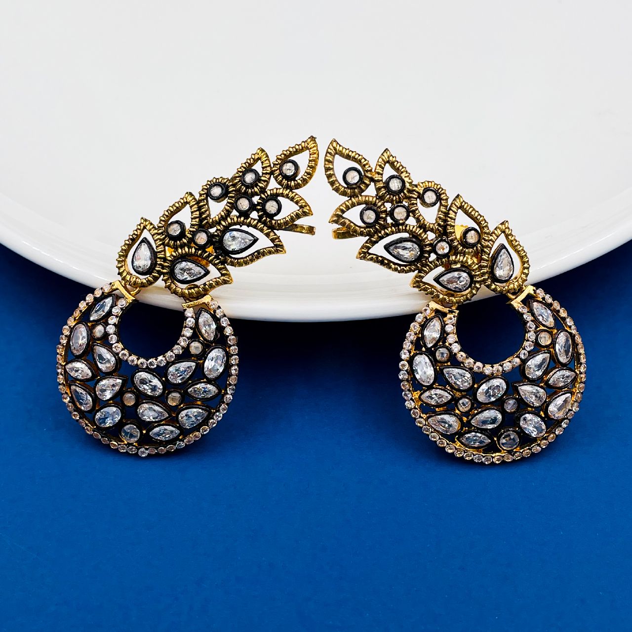 Flower Kundan Polki Gold Plated Chaand Bali Ear Cuff Earring Bulk