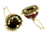 Maroon Blue White Gold Meenakari Pearl Enamel Jhumki Earring Bulk