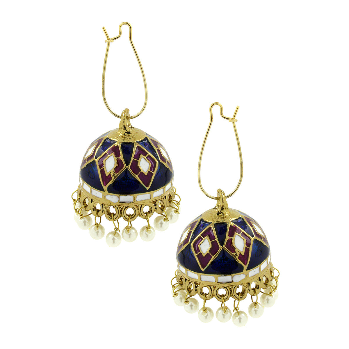 Blue Purple White Gold Meenakari Pearl Enamel Jhumki Earring Bulk