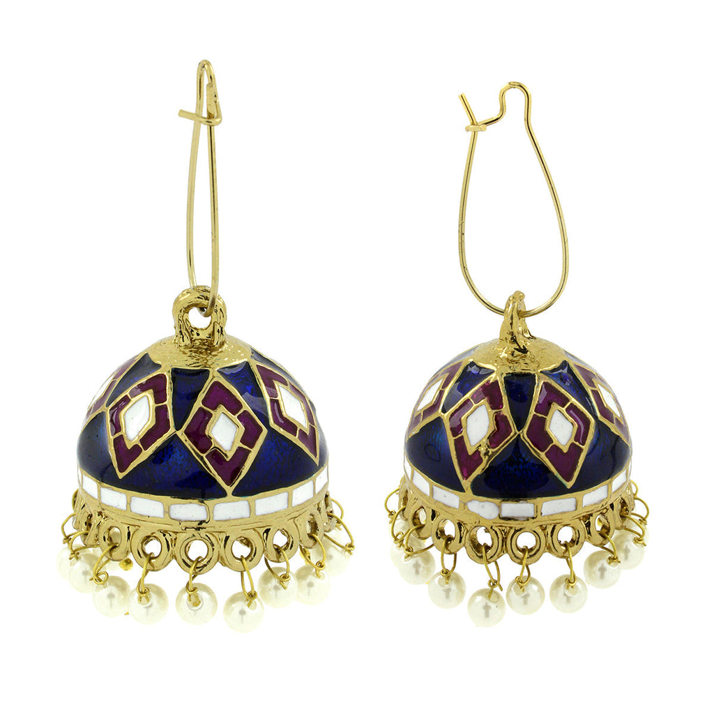 Blue Purple White Gold Meenakari Pearl Enamel Jhumki Earring Bulk