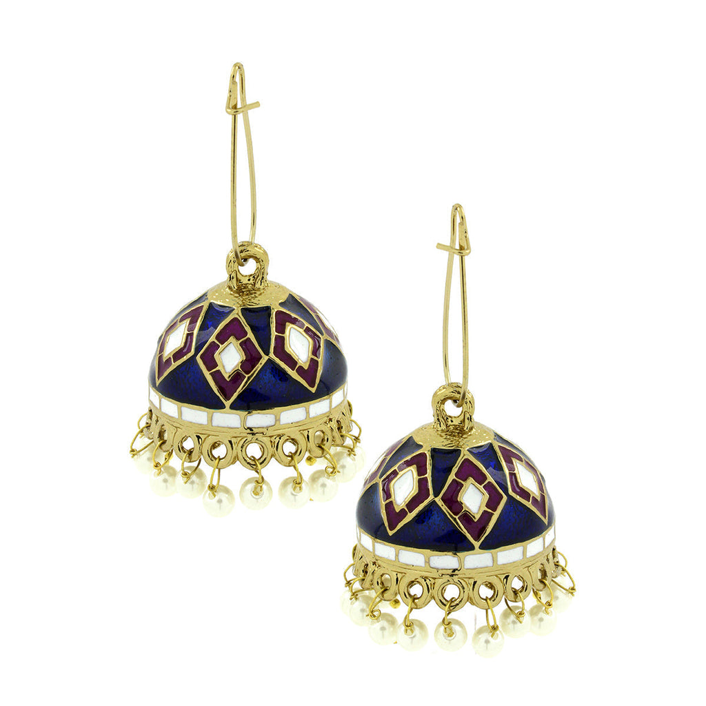 Blue Purple White Gold Meenakari Pearl Enamel Jhumki Earring Bulk
