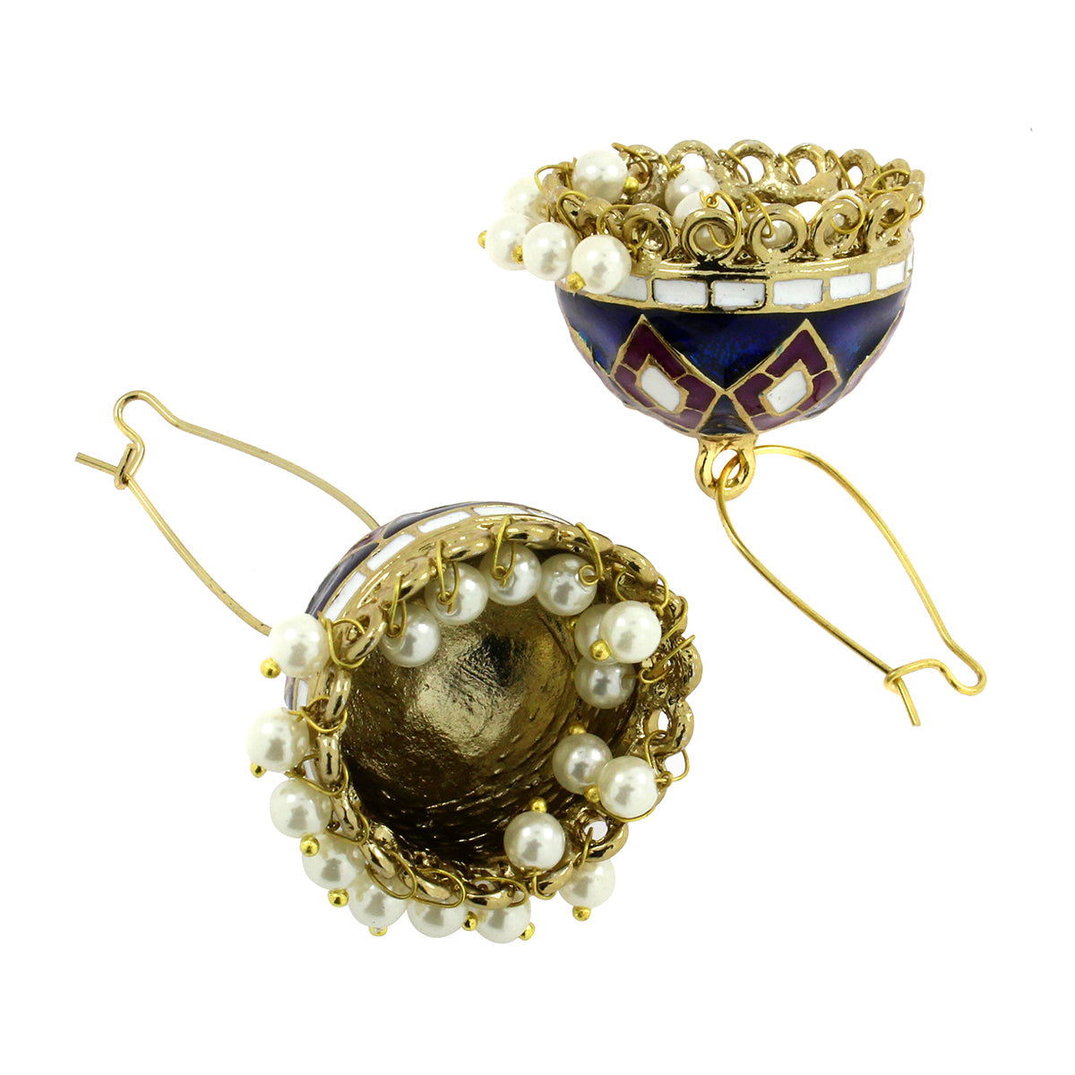 Blue Purple White Gold Meenakari Pearl Enamel Jhumki Earring Bulk