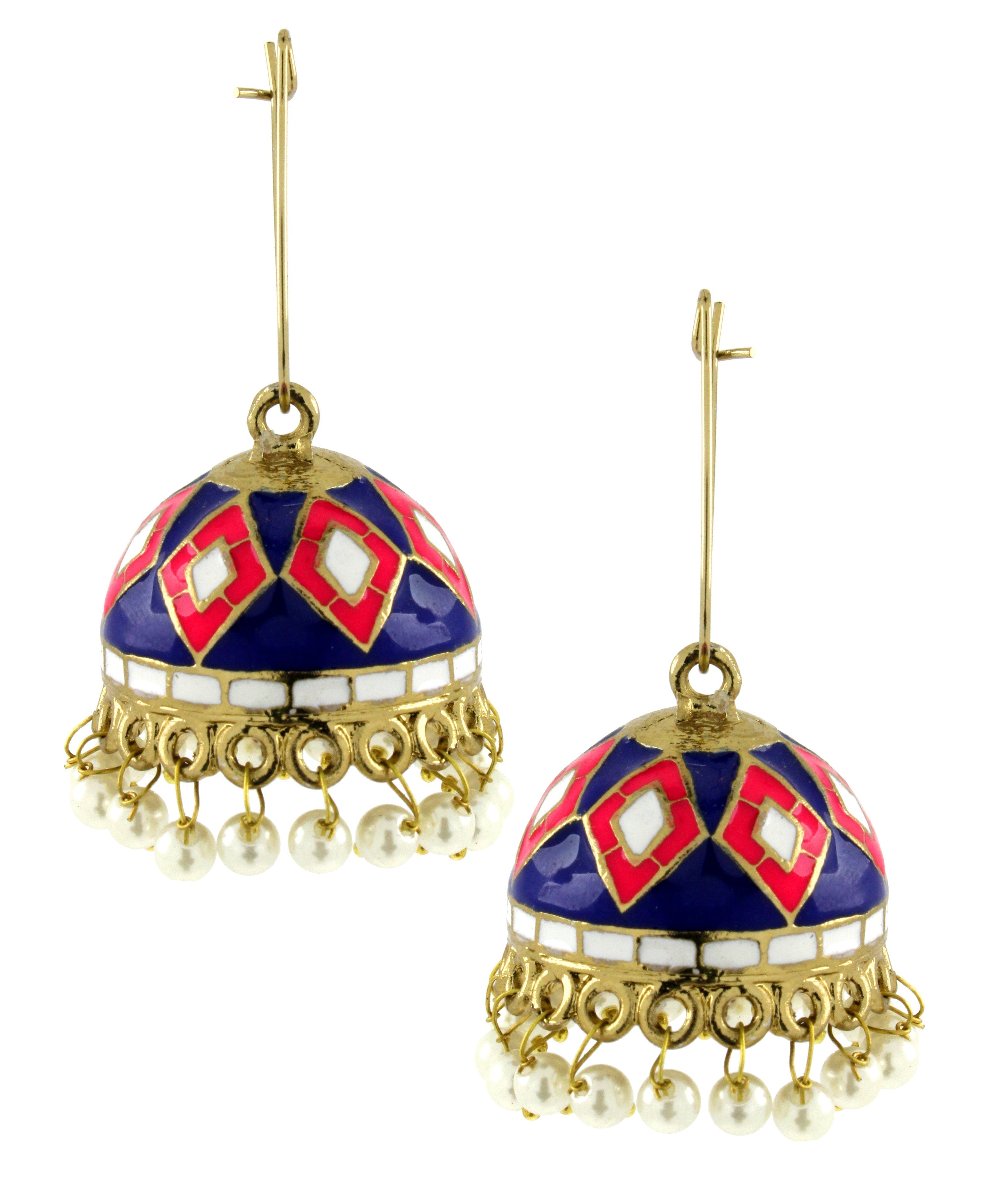 Pink Blue White Gold Meenakari Pearl Enamel Jhumki Earring Women Bulk