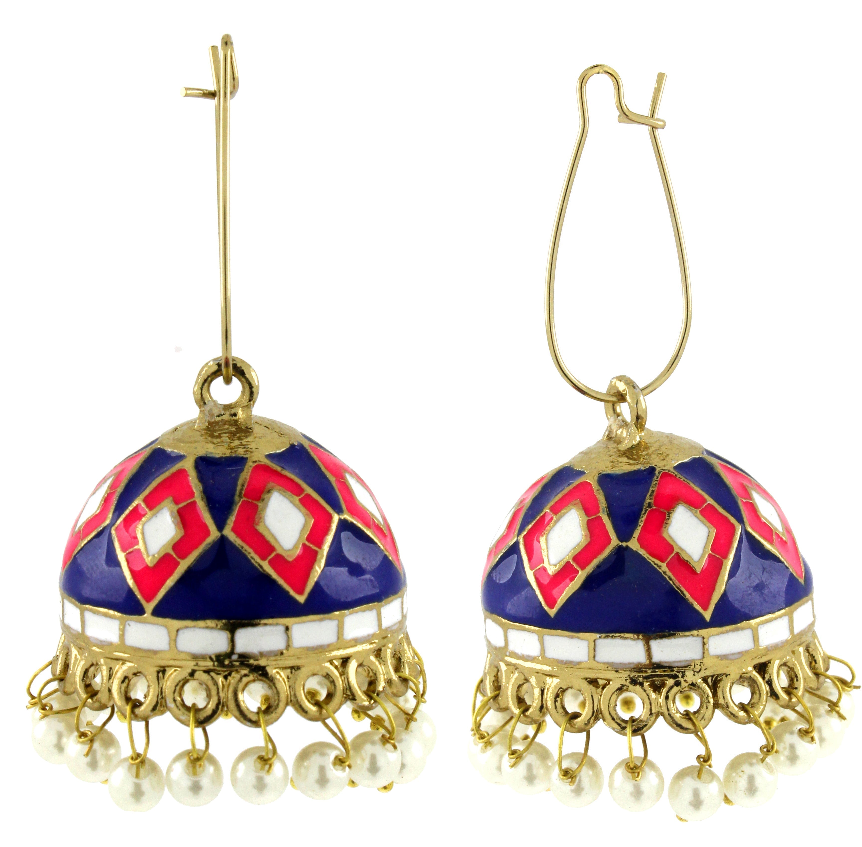 Pink Blue White Gold Meenakari Pearl Enamel Jhumki Earring Women Bulk