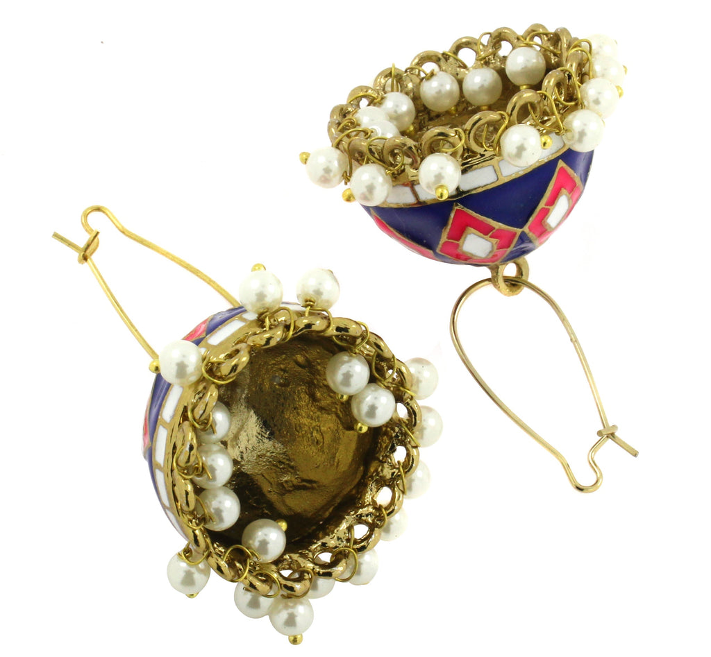 Pink Blue White Gold Meenakari Pearl Enamel Jhumki Earring Women Bulk
