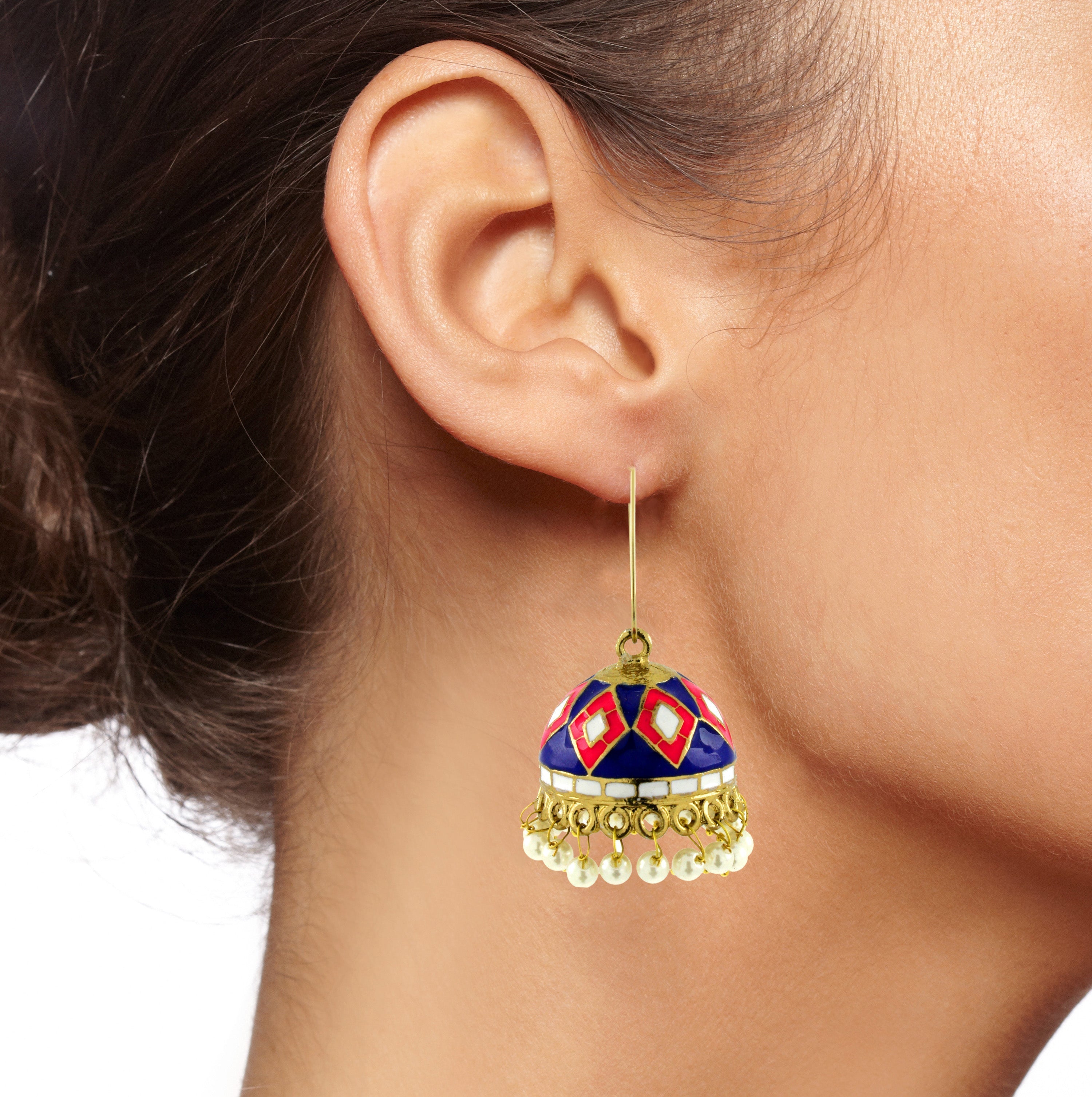 Pink Blue White Gold Meenakari Pearl Enamel Jhumki Earring Women Bulk