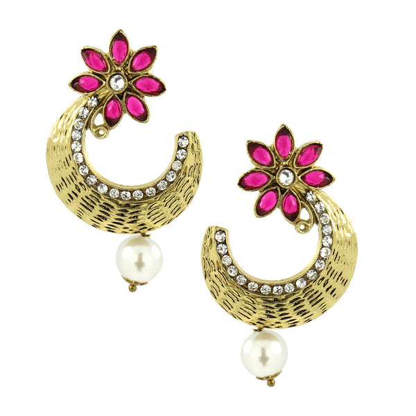 Flower Antique Gold Pink Pearl CZ Chaand Bali Earring Bulk Main image