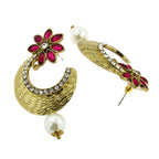 Flower Antique Gold Pink Pearl CZ Chaand Bali Earring Bulk