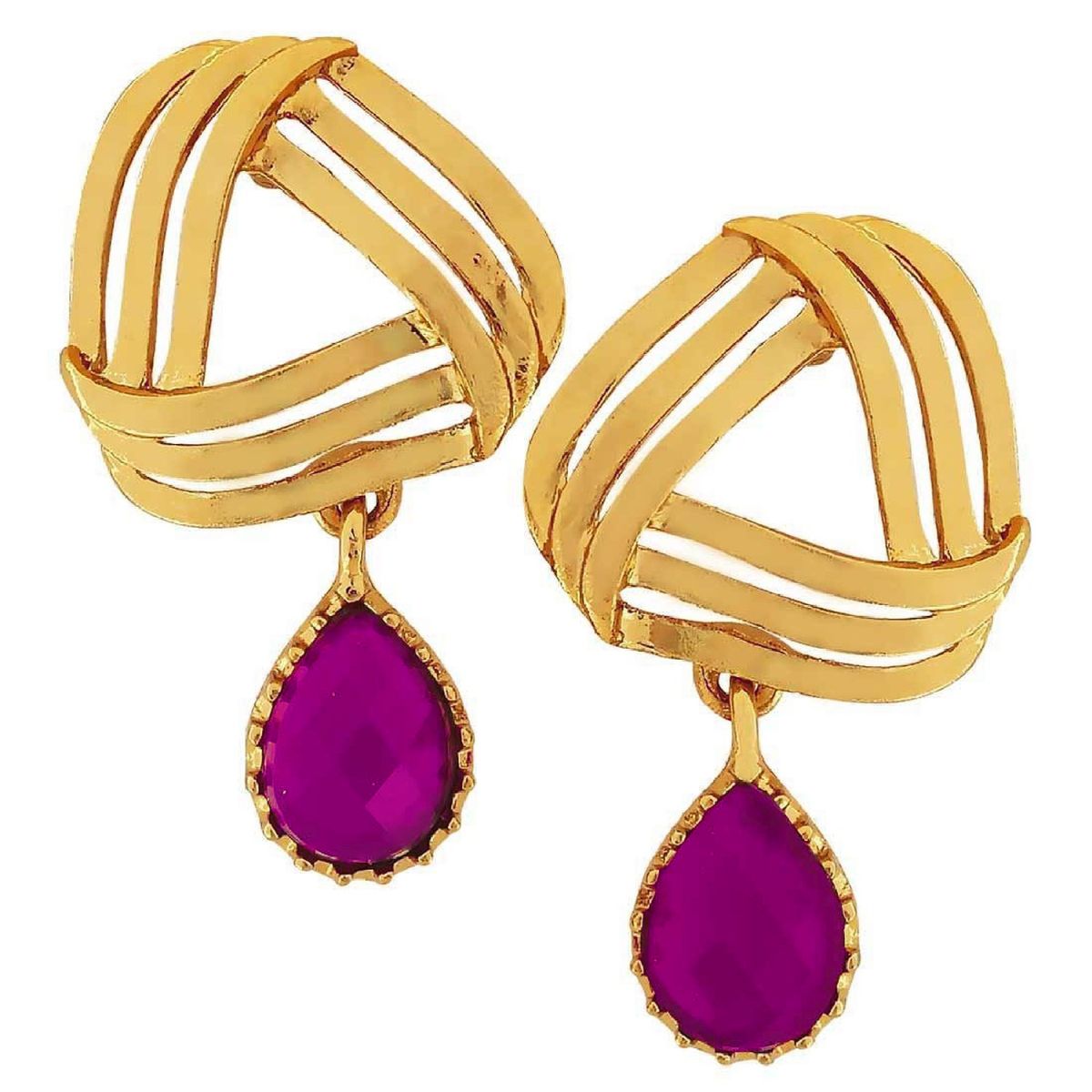 Filigree Flower Gold Plated CZ Purple Dangling Earring For Women Bulk Main image