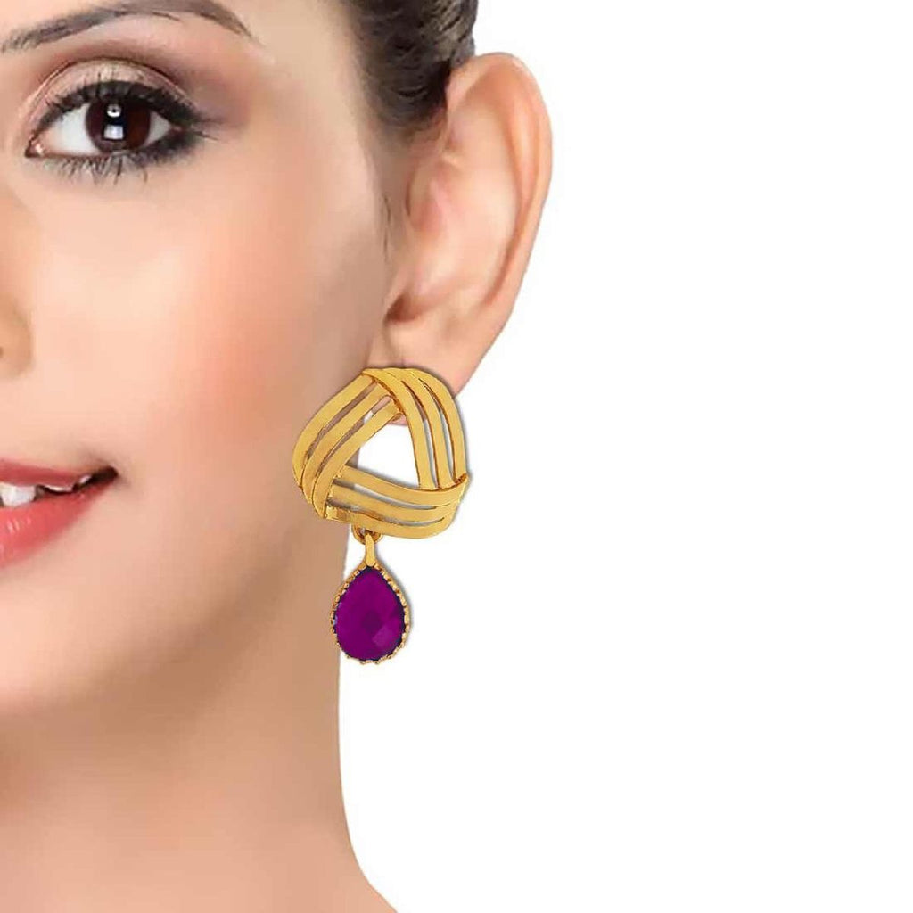 Filigree Flower Gold Plated CZ Purple Dangling Earring For Women Bulk