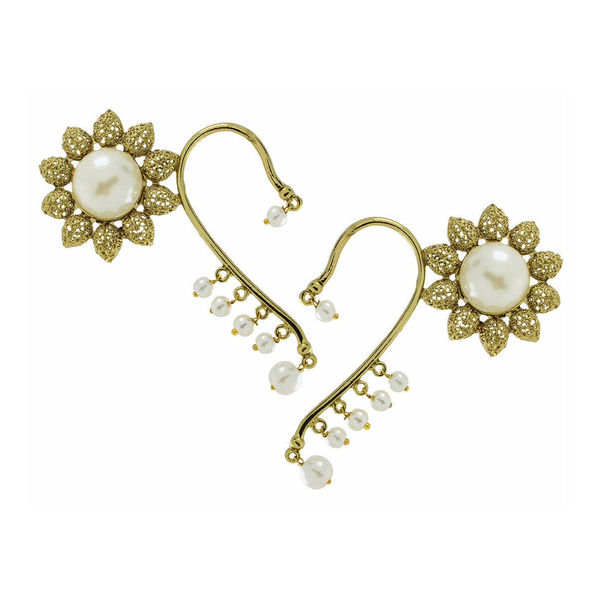 Sun Flower Pearl Antique Gold Plated Ear Cuff Pair Earring Women Bulk Main image