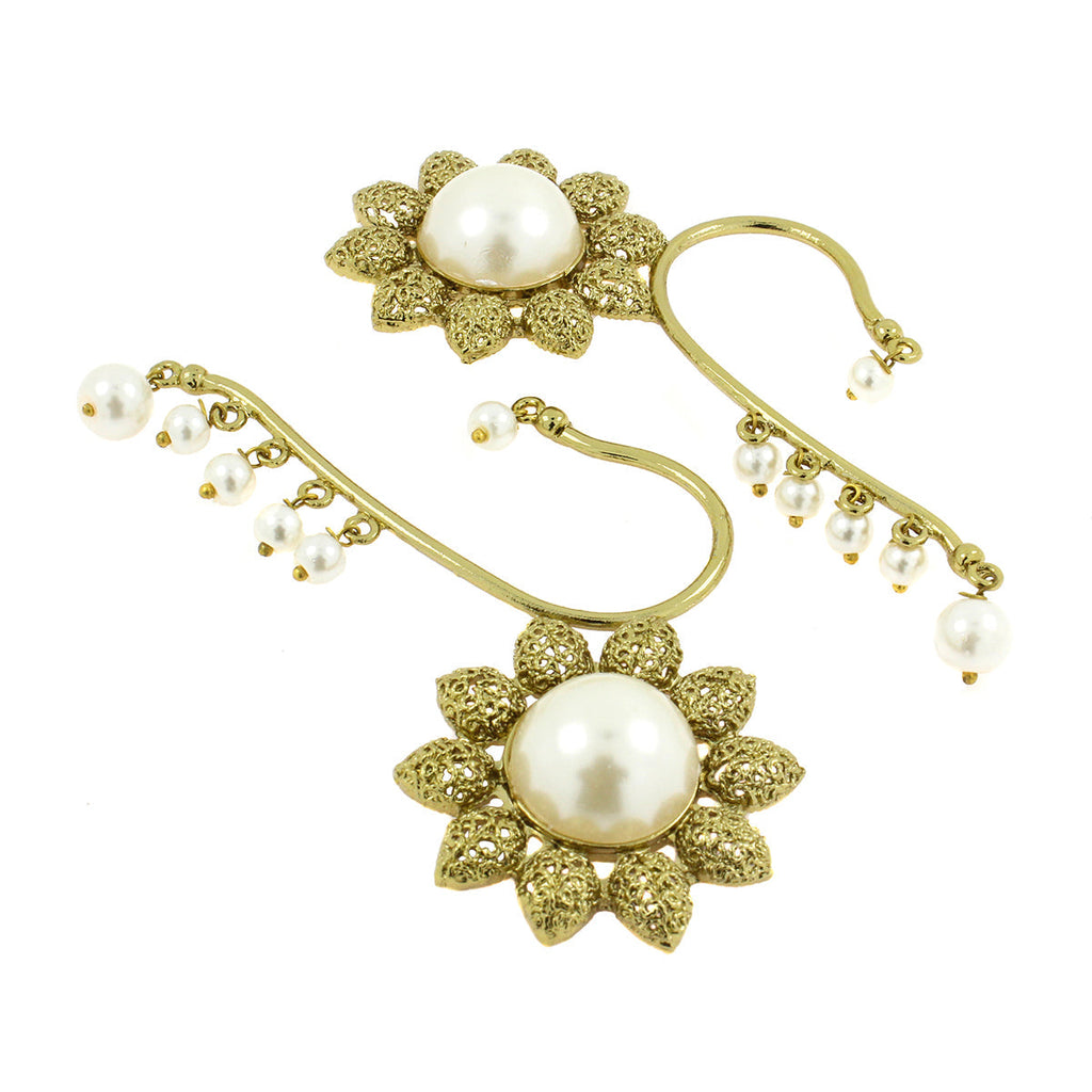 Sun Flower Pearl Antique Gold Plated Ear Cuff Pair Earring Women Bulk