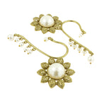 Sun Flower Pearl Antique Gold Plated Ear Cuff Pair Earring Women Bulk