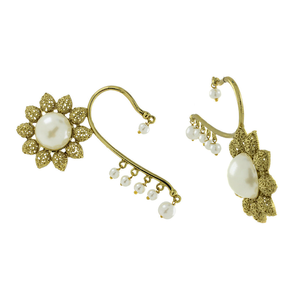 Sun Flower Pearl Antique Gold Plated Ear Cuff Pair Earring Women Bulk