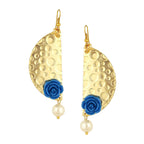 Geometric Flower Blue 18K Gold Plated Dangling Earring For Women Bulk
